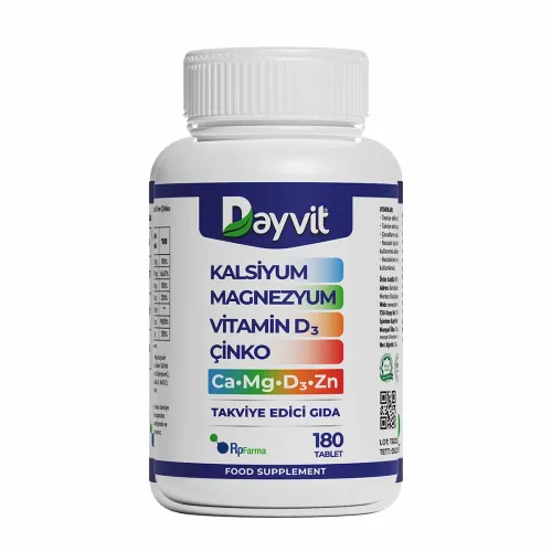 DAYVİT KALSİYUM-MAGNEZYUM-ÇİNKO-VİTAMİN D3  180 TB